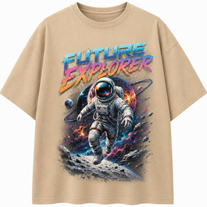 เสื้อยืดแขนยาวผู้ชายสีดำพิมพ์ลายนักบินอวกาศ Future Explorer ทรงปกติ คอกลม สไตล์สตรีท ผ้าเจอร์ซีย์คอตตอน - Product Image 1