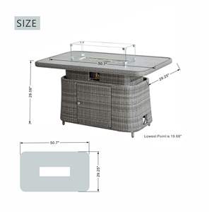 Mesa rectangular para fogatas de patio con tapa elevable, protector contra el viento y cubierta, de propano, color gris - Product Image 3