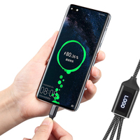Cable de Carga USB Rápido Multifuncional 3 en 1 de 66w OEM con Logotipo Personalizable LED y Revestimiento de Nailon para Regalos, Viajes y Promociones