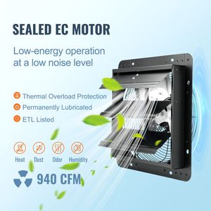 Ventilatore di Scarico a Soffietto da 3,6 m, 10 Velocità Regolabili, 940 CFM, con Controllo Temperatura e Umidità, Montaggio a Parete, Motore EC, in Plastica - Product Image 4