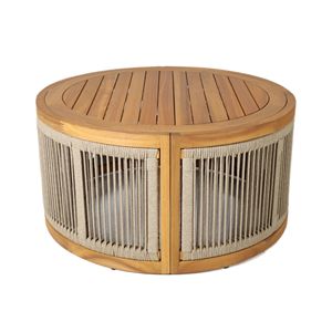 Table d'extérieur tout temps ronde en bois d'acacia avec design en corde tressée pour patio, jardin ou balcon - Product Image 4