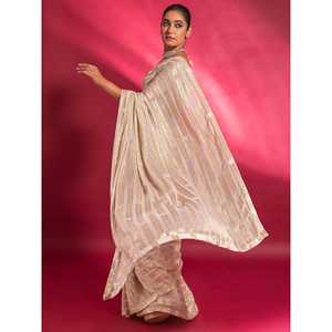 ชุดผ้าแพรจอร์เจียประดับเลื่อมครีมส่าหรีพร้อมเสื้อสตรี - Product Image 3