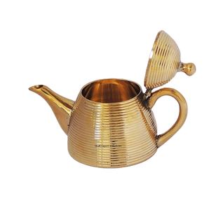 Hervidor de té con acabado dorado de latón macizo con perilla y mango elegante para el hogar y el restaurante, teteras para servir té y café - Product Image 1