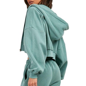 Sudadera con capucha recortada para mujer Premium con cremallera a través de sudadera de gimnasio deportivo de alta calidad con logotipo personalizado decoración de tinte de corbata frontal con lentejuelas - Product Image 5