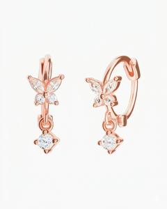 Rose Gold Plated 14K/18K Gold Charming Butterfly Huggie Hoop Earrings With Dangling <b>Drop</b> Earrings Butterfly Jewelry Gift for Her - Product Image 3