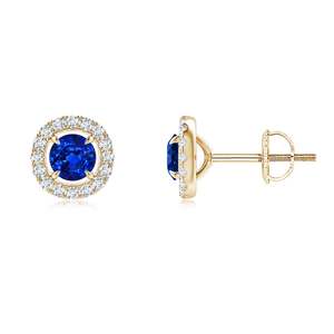 Blue Sapphire <b>Stud</b> <b>Earrings</b> Halo Diamonds 14kt White Gold with Minimalist Prong Setting Wedding Jewelry Gift for Women - Product Image 1