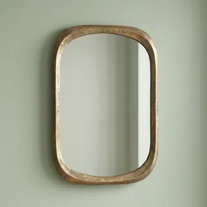 Modern Antique Gold Rounded <b>Rectangle</b> <b>Wall</b> <b>Mirror</b> with Textured Metal Frame <b>for</b> Bathroom Bedroom Living Room Decor - Product Image 6