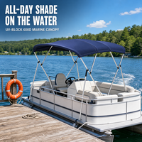 Bimini Top Pliable à 4 Arceaux pour Bateau, Housse de Protection Marine 600D Imperméable Anti-UV, Auvent Pare-Soleil pour Bateau de Pêche et Petit Yacht