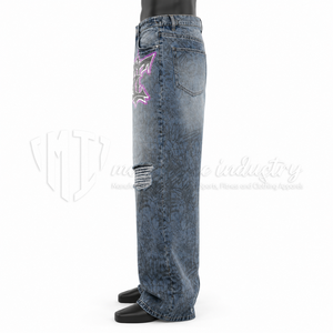 Pantalones Vaqueros Anchos Azules Lavados Personalizados para Hombre al por Mayor con Estampado de Grafiti, Vaqueros Rotos, Estilo Urbano, Ajuste Holgado - Product Image 5