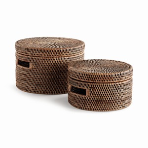 Storage lidded baskets versatile use rattan <b>container</b> <b>box</b> cheap price weave boxes fast shipping - Product Image 3