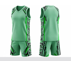 Unisex Green Geometric Basketball Jersey <b>Set</b> Sleeveless V-Neck Moisture Wicking Mesh Athletic Wear All Seasons <b>Cheap</b> Price OEM - Product Image 1