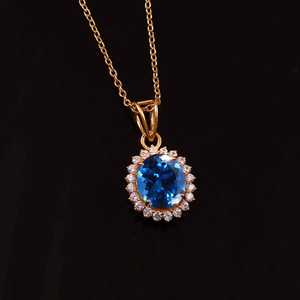 Blue Tourmaline Oval Cut Pendant 925 Sterling Silver 14K Gold Plated Engagement Pendant Jewelry Gift For Women - Product Image 3