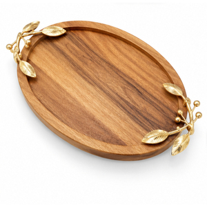 Wood Serving Tray With <b>Gold</b> Handles Long Rectangular Decorative Platter For Coffee Table <b>Living</b> <b>Room</b> And Hotel Tableware <b>Decor</b> - Product Image 5