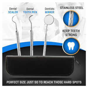 Dental Hygiene Tool Kit Stainless Steel Tartar Scraper & Scaler Dental Toothpick and Mouth Mirror 3pcs Set Tarter Scraper Set - Product Image 4