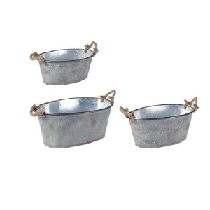Embossed <b>Flower</b> Design Galvanized Planter Pot Decorative Metal Iron Galvanized Planter Bucket with Rope Handle - Product Image 5