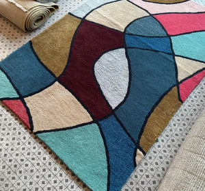 Alfombra Personalizable de Lana/Seda Moderna, Anudada a Mano, Antideslizante, Apta para Mascotas, Abstracta, para Ejercicio, Oración, Sala de Estar, Bar, Varios Tamaños - Product Image 1