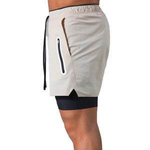 Pantalones cortos para correr de verano 2 en 1 de poliéster elástico alto para hombre, pantalones de entrenamiento de gimnasio sólidos para culturismo, Fitness, Jogger Practice - Product Image 5