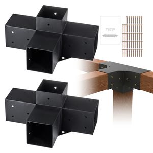 Kit Staffe per Pergola 4x4, 2 Pezzi, Staffa Angolare a 4 Vie per Carichi Pesanti, Base per Palo Fai-da-te per Lavori in Legno, Facile Installazione per Tettoie, Gazebo, Pergole - Product Image 1
