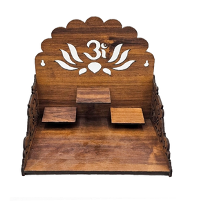 Handcrafted Wooden Pooja <b>Mandir</b> Home Temple with OM Lotus Cutwork & Floral Jali – Wall Mounted | 27x29x21 cm - Product Image 6