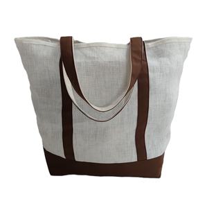 Bolsa de lino para regalo y promoción, diseño exclusivo, base y asa con ribete de tela de poliéster, bolsa de compras de lino - Product Image 1