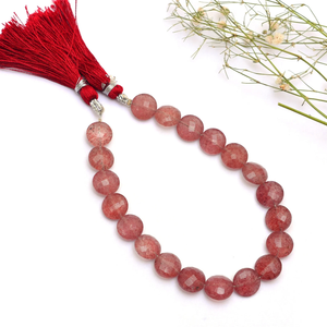 Perles facettées en forme de pièce de monnaie de 10 mm en quartz rose AAA+, quartz fraise naturel, pierres semi-précieuses, perles fantaisie en vrac pour bijoux - Product Image 1