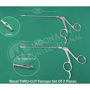 Ensemble de 2 pinces chirurgicales ENT à coupe traversante, droites et à angle de 45 degrés, certifiées CE - Product Image 1