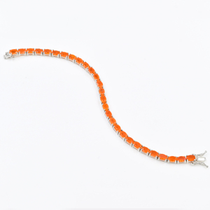Bracelet tennis classique unisexe en argent sterling 925 avec opale orange ovale véritable taille 6x4mm sertie à griffes – Le bracelet de qualité supérieure - Product Image 2
