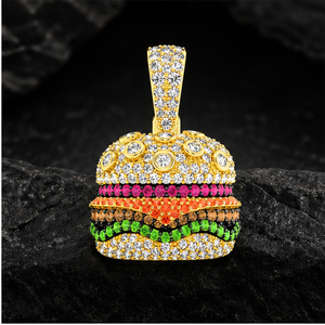 Trendy Mini Burger Food Shape Charms Pendants <b>Necklace</b> 10K <b>Solid</b> Gold Customizable Moissanite Diamond Unisex Kids Gift Jewelry - Product Image 3