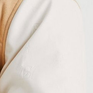 Men's Beige Varsity <b>Jacket</b> With White Sleeve And Logo Embroidery <b>Casual</b> Stand Collar Regular Fit Autumn Wear - Product Image 3
