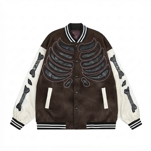 Servicio de Personalización de Diseños de Huesos y Esqueletos, Chaqueta Bomber Varsity con Apliques, Manga de Lana/Viscosa, Estilo Urbano, Hip Hop, Vintage, para Hombre, Invierno - Product Image 1