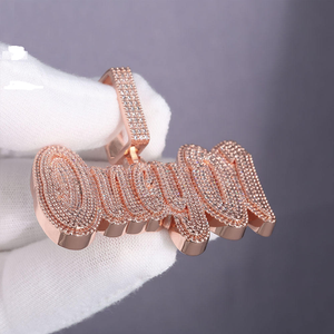 <b>Custom</b> <b>Name</b> Moissanite Diamond Script Pendant <b>Necklace</b> Rose Gold Hip Hop Statement Jewelry Gift - Product Image 3