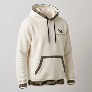 Sudadera con Capucha Unisex NEXTEX con Borde de Llave Griega en Crema, Azul Marino y Dorado, de Algodón Suave y Poliéster - Product Image 3