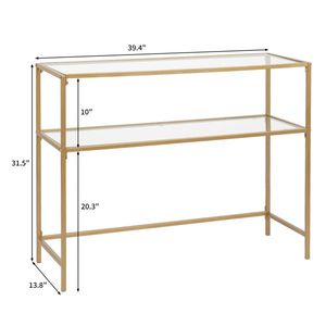 39.4\" Modern Tempered Glass <b>Console</b> Sofa <b>Table</b> with Metal Frame and 2 Shelves for Entryway or Living Room - Product Image 3
