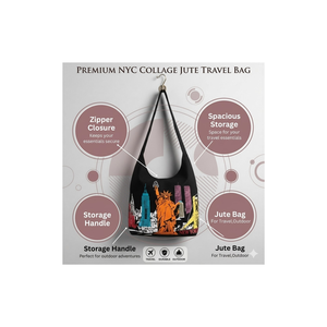 Sac fourre-tout en toile noire imprimé New York City, élégant |   Sac à main réutilisable pour le shopping et les voyages, fermeture éclair, longues bretelles, pour femmes - Product Image 5