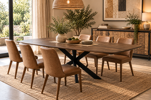 Modern Rectangle Shape Solid <b>Wood</b> <b>Top</b> Dining <b>Table</b> with Black Metal X Base Minimalist Design Dining Room Furniture - Product Image 2