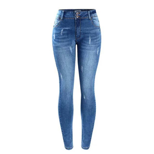 Fabricación de Pantalones Vaqueros Ajustados de Cintura Alta para Mujer, Hechos a Medida, al por Mayor, con Diseño Desgarrado, Color Personalizado, Todas las Tallas - Product Image 1