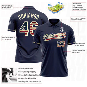 Polo de golf personnalisé bleu marine, drapeau américain vintage, crème, anti-humidité, respirant, pour l'entraînement et les sports - Product Image 6