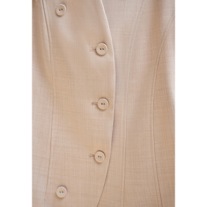 Chaleco sin Cuello con Mangas Cortas Color Beige para Mujer, Elegante, Entallado, con Botones, Casual, para Oficina, Poliéster y Elastano, YONA - Product Image 6