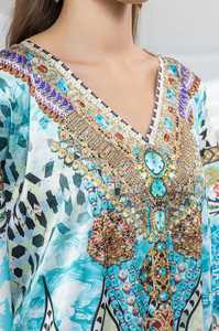 Hot Sale Designer Turkish Style <b>Kaftan</b> Women Polyester Handmade Batwing Sleeves V Neck Regular Fit Flared Hem Spring/Autumn - Product Image 2