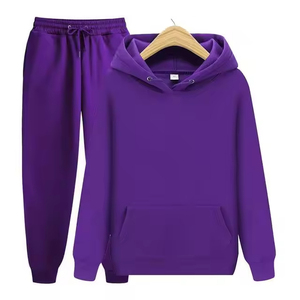 Wholesale Custom Printed OEM ODM Cheap Price 100 percent Cotton Fleece Winter <b>Pullover</b> Tracksuit Set Solid Design Two Piece Set - Product Image 2