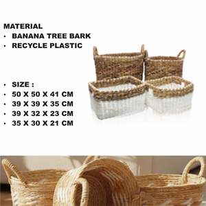 Ensemble de 4 paniers blancs naturels en écorce de bananier, artisanat en plastique recyclé - Product Image 2