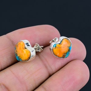 925 Sterling <b>Silver</b> Gemstone Spiny Oyster Turquoise <b>Stud</b> Earrings 925 Solid Sterling <b>Silver</b> Women Girls <b>Stud</b> Earrings Jewelry - Product Image 1