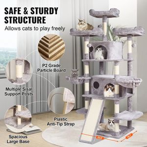 Indoor 68.5\" Cat Tower with 2 Condos Sisal <b>Scratching</b> <b>Post</b> Hammocks Top Perches Jumping Platforms for Cats - Product Image 6