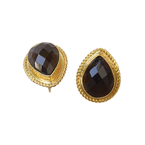 Gold Plated Pear Cut Onyx Stud <b>Earrings</b> Women's Classic Bezel Setting Fashion Jewelry - Product Image 2