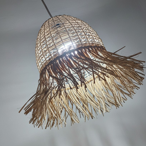 Handmade Tropical Rattan Bell-Shaped Pendant <b>Light</b> Cover Woven Bamboo Hanging Shade Tassel Decor Modern for Living Room - Product Image 2