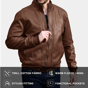 Mens Winter <b>Warm</b> <b>Waterproof</b> Eco-Friendly Breathable Genuine Leather <b>Jacket</b> with Faux Fur Collar - Product Image 5