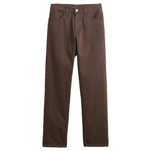 Men's Brown Cotton Canvas Straight Leg <b>Pants</b> Mid Waist Casual Style Breathable Autumn Wear - Product Image 5