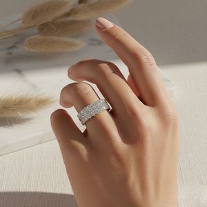 2.30CTW Luxury Round Cut Diamond Pavé Triple Row Wide Band <b>Statement</b> <b>Ring</b> for Women - Product Image 6