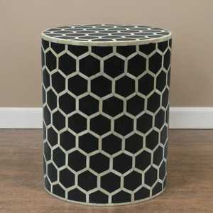 Belladec Modern Luxury Antique <b>Round</b> Hexagonal Pattern Bone Inlay Stool Living Room Furniture <b>Console</b> <b>Table</b> - Product Image 1