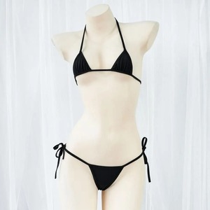 Conjunto de Bikini Blanco Sólido con Tiras y Joyería, Top Triangular Micro y Braguita con Lazos Laterales, Traje de Baño para Vacaciones en la Playa - Product Image 6